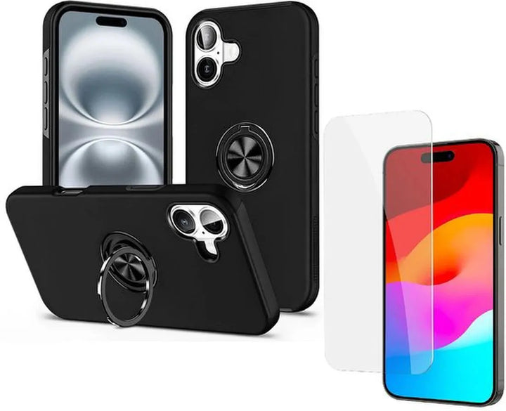 iPhone 16 Hoesjes – Shockproof Backcover – Inclusief Screenprotector Gehard Glas – Zwart-Ilumina Benelux
