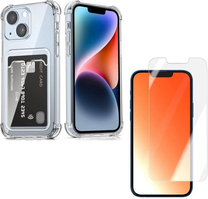iPhone 14 Hoesjes – TPU Backcover – Schokbestendig – Pasjeshouder – Inclusief Screenprotector – Transparant-Ilumina Benelux
