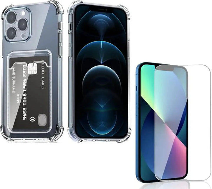 iPhone 13 Pro Max Hoesjes – Schokbestendig TPU Backcover – Pasjeshouder – Inclusief Screenprotector – Transparant-Ilumina Benelux