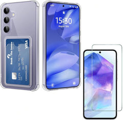Samsung Galaxy S25 Hoesjes – TPU Backcover met Kaarthouder – Schokbestendig – Inclusief Screenprotector – Transparant