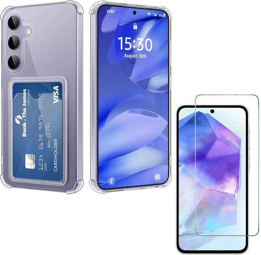 Samsung Galaxy S23 Hoesjes – TPU Backcover met Kaarthouder – Screenprotector – Schokbestendig – Transparant-Ilumina Benelux