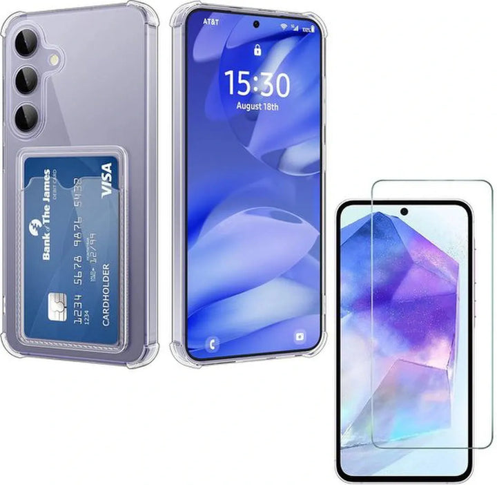 Samsung Galaxy S23 Plus Hoesjes – TPU Backcover met Pasjeshouder – Schokbestendig – Inclusief Screenprotector – Transparant-Ilumina Benelux