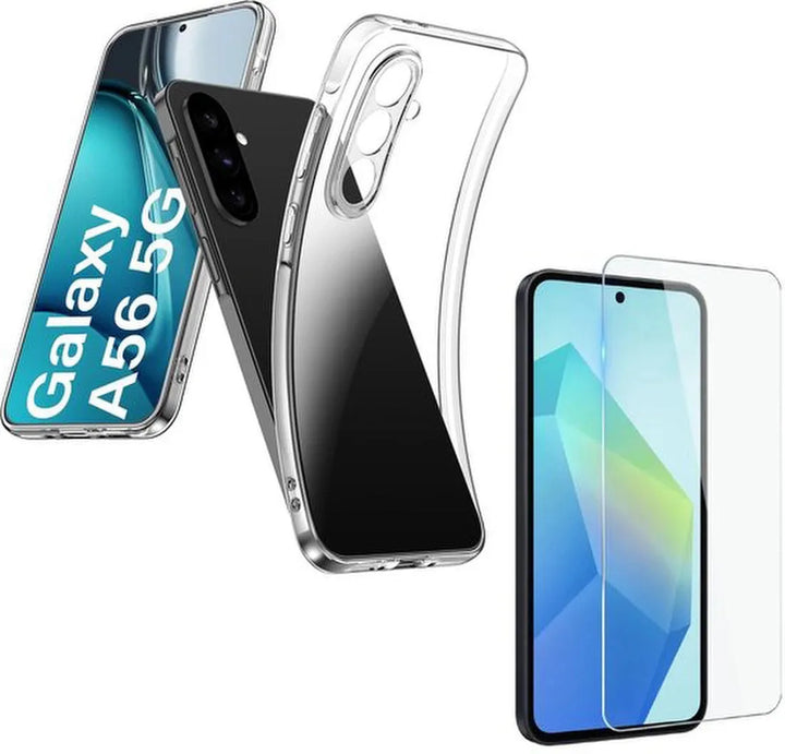 Samsung Galaxy A56 Hoesjes – Transparante Siliconen Backcover – Inclusief 2x Screenprotector Gehard Glas – Anti-kras-Ilumina Benelux