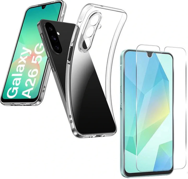 Samsung Galaxy A26/A17 5G Hoesjes – Transparante Siliconen Backcover – 2x Gehard Glas Screenprotector – Anti-kras-Ilumina Benelux