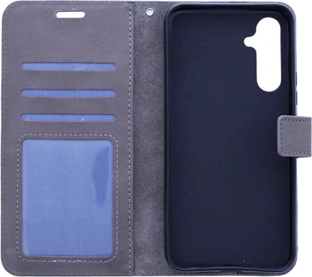 Samsung Galaxy A15 Hoesjes – Portemonnee Book Case – Pasjeshouder – 2x Gehard Glas Screenprotector – Grijs-Ilumina Benelux