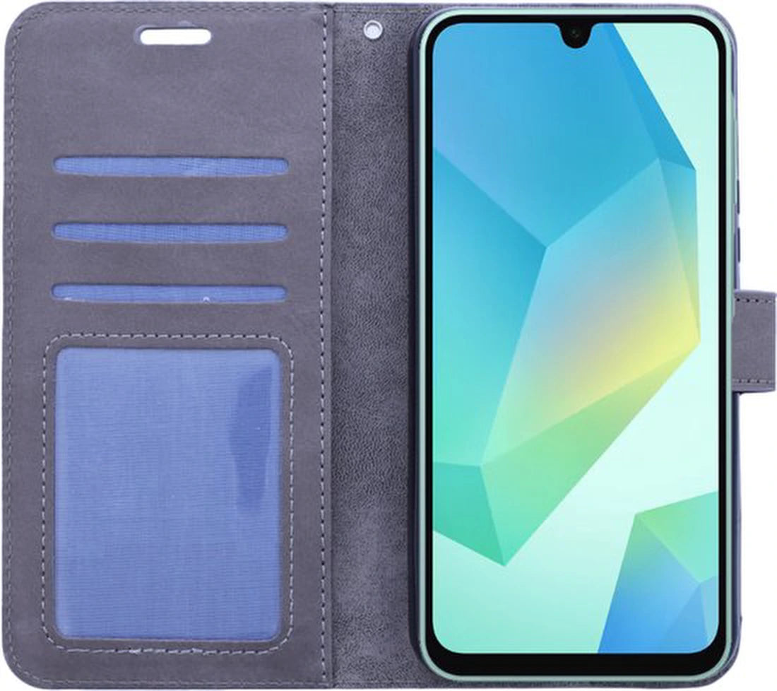 Portemonnee Book Case Hoesje + 2x Screenprotector Glas Geschikt voor: Samsung Galaxy A16 - Grijs