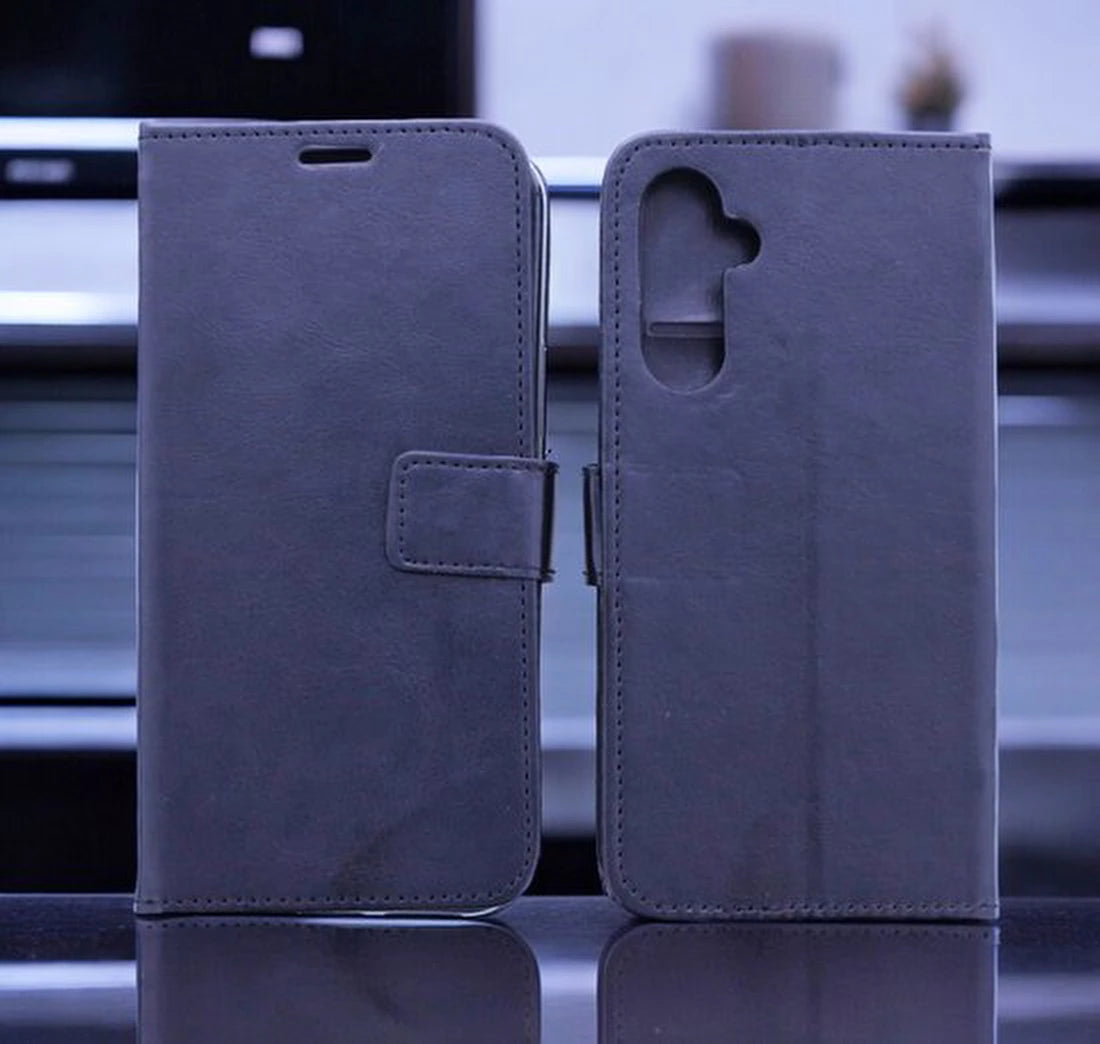 Samsung Galaxy A25 Hoesjes – Portemonnee Book Case – Pasjeshouder – 2x Gehard Glas Screenprotector – Zwart