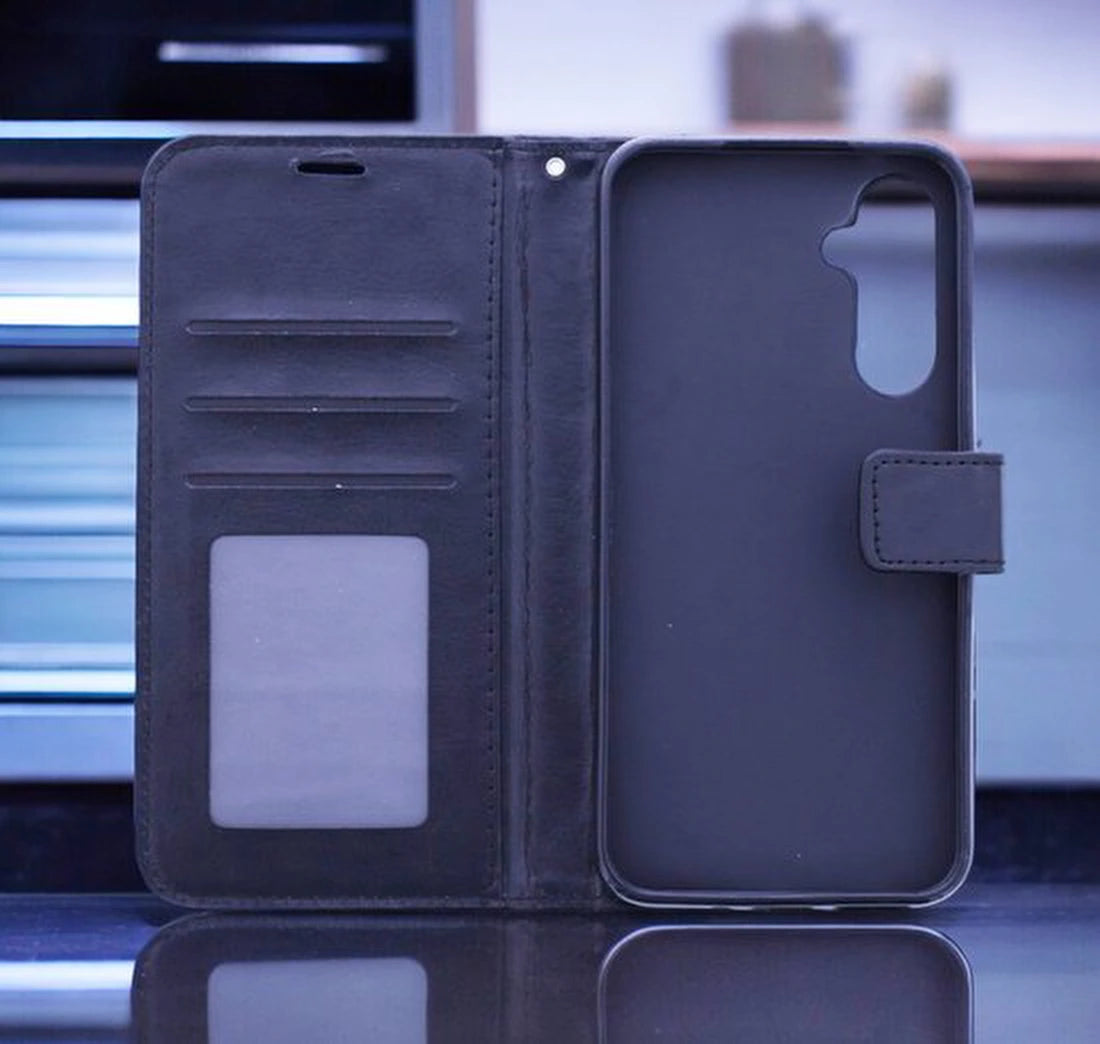 Samsung Galaxy A25 Hoesjes – Portemonnee Book Case – Pasjeshouder – 2x Gehard Glas Screenprotector – Zwart