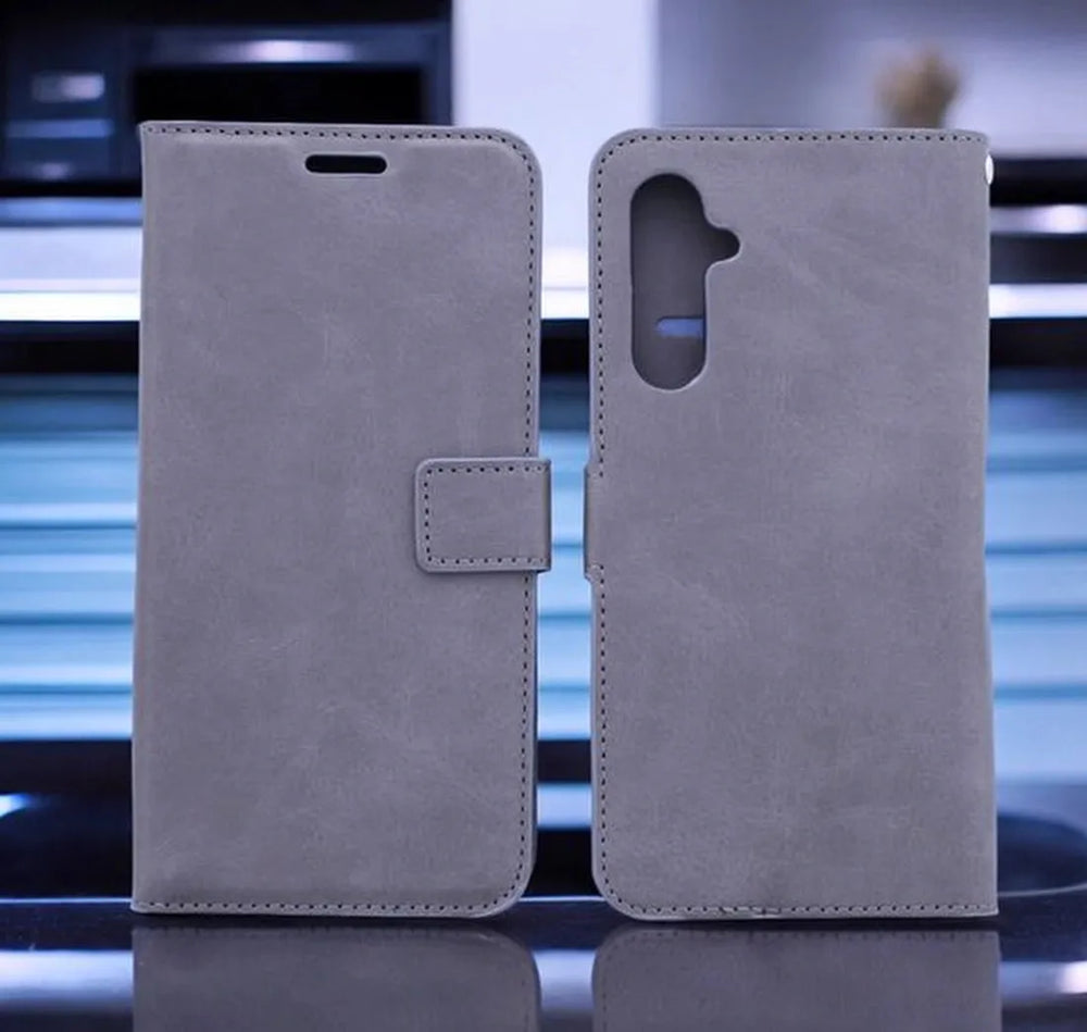 Samsung Galaxy A26/A17 5G Hoesjes – Portemonnee Book Case – Pasjeshouder – 2x Gehard Glas Screenprotector – Grijs-Ilumina Benelux