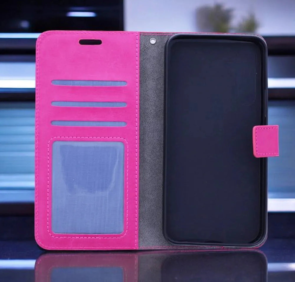 Samsung Galaxy A06 Hoesjes – Portemonnee Book Case – Magneetsluiting – 2x Gehard Glas Screenprotector – Roze-Ilumina Benelux