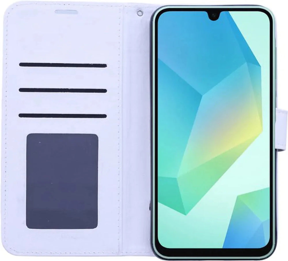 Samsung Galaxy A06 Hoesjes – Portemonnee Book Case 2x Met Screenprotector – Pasjeshouder – Magneetsluiting – Wit-Ilumina Benelux