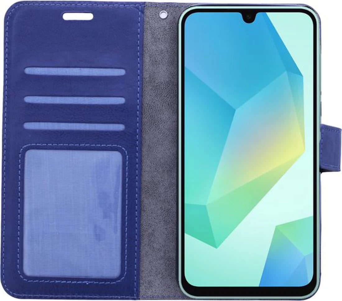 Portemonnee Book Case Hoesje + 2x Screenprotector Glas Geschikt voor: Samsung Galaxy A06 - Blauw