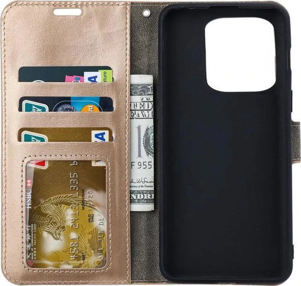 Xiaomi Redmi 13C / Poco C65 Hoesjes – Portemonnee Book Case – Pasjeshouder – Magneetsluiting – Goud-Ilumina Benelux