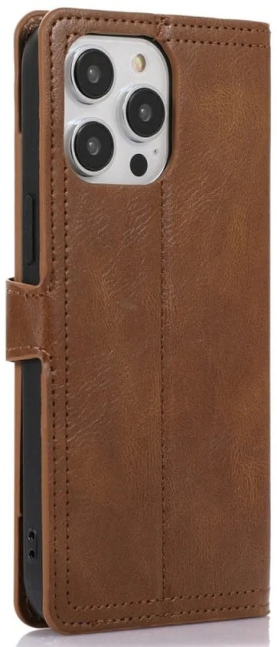 iPhone 16 Hoesjes – Vintage Portemonnee Hoes – Pasjeshouder – Magneetsluiting – Donkerbruin-Ilumina Benelux
