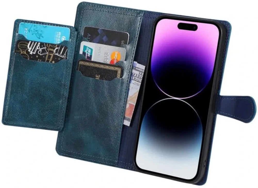 iPhone 16 Plus Hoesjes – Vintage Portemonnee Hoes – Pasjeshouder – Magneetsluiting – Blauw-Ilumina Benelux