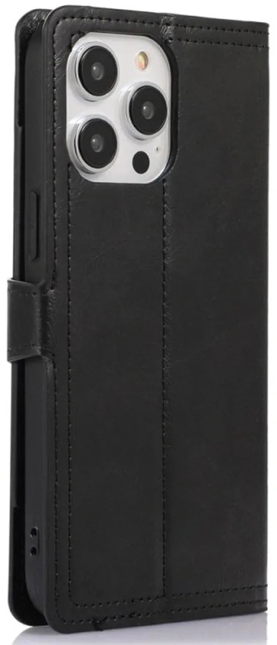 iPhone 16 Pro Max Hoesjes – Vintage Portemonnee Hoes – Pasjeshouder – Magneetsluiting – Zwart-Ilumina Benelux