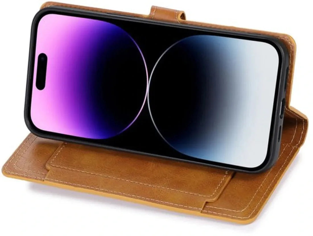 iPhone 14 Pro Hoesjes – Vintage Portemonnee Hoes – Pasjeshouder – Magneetsluiting – Lichtbruin-Ilumina Benelux