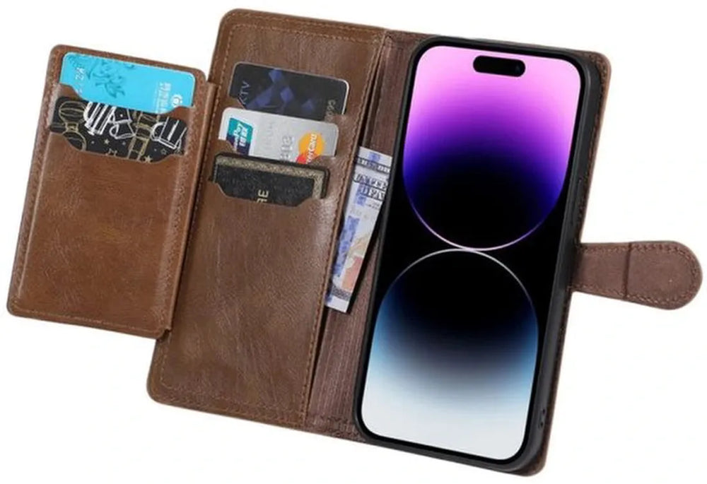 iPhone 14 Pro Max Hoesjes – Vintage Portemonnee Hoes – Pasjeshouder – Magneetsluiting – Donkerbruin-Ilumina Benelux