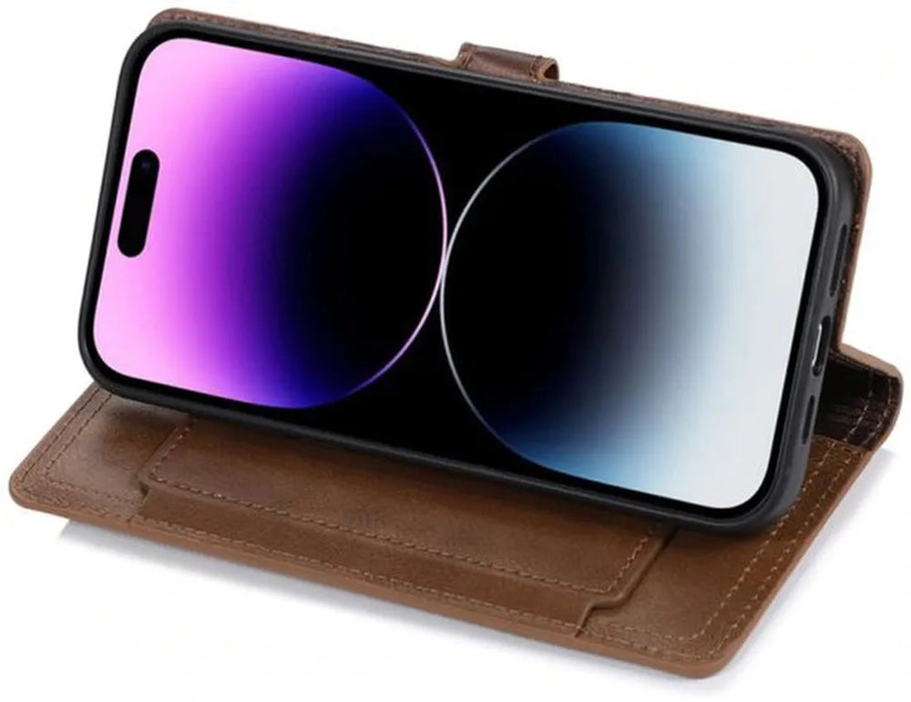 iPhone 14 Pro Max Hoesjes – Vintage Portemonnee Hoes – Pasjeshouder – Magneetsluiting – Donkerbruin-Ilumina Benelux
