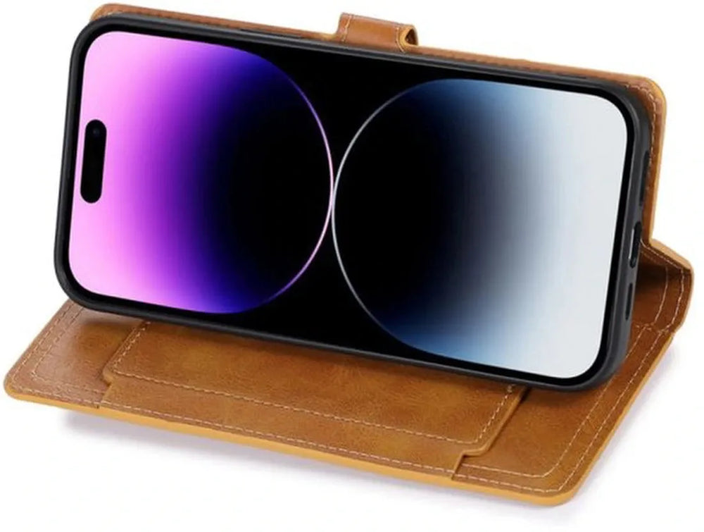 iPhone 12 Hoesjes – Vintage Portemonnee Hoes – Pasjeshouder – Magneetsluiting – Lichtbruin-Ilumina Benelux