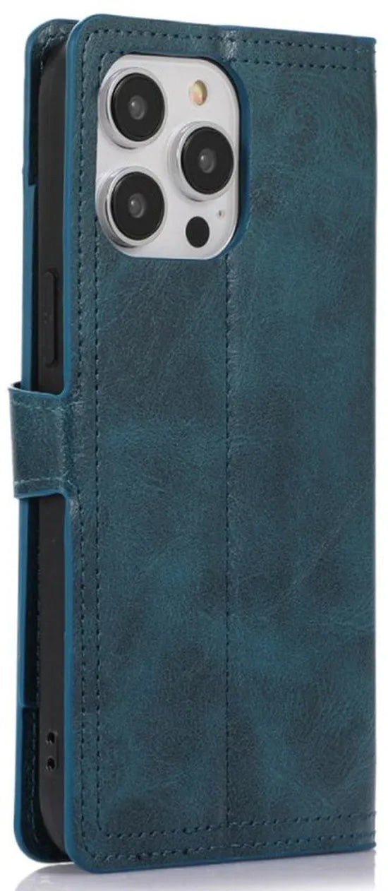 iPhone 15 Plus Hoesjes – Vintage Portemonnee Hoes – Pasjeshouder – Magneetsluiting – Blauw-Ilumina Benelux