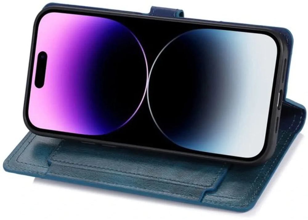 iPhone 15 Plus Hoesjes – Vintage Portemonnee Hoes – Pasjeshouder – Magneetsluiting – Blauw-Ilumina Benelux