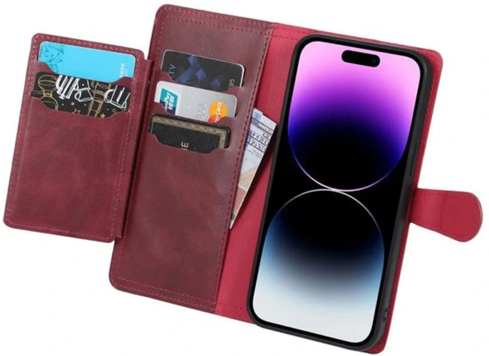 iPhone 12 Hoesjes – Vintage Portemonnee Hoes – Pasjeshouder – Magneetsluiting – Rood-Ilumina Benelux
