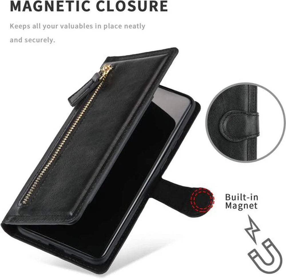 Samsung Galaxy S21 FE Hoesjes – Vintage Portemonnee Hoes – Pasjeshouder – Magneetsluiting – Zwart-Ilumina Benelux