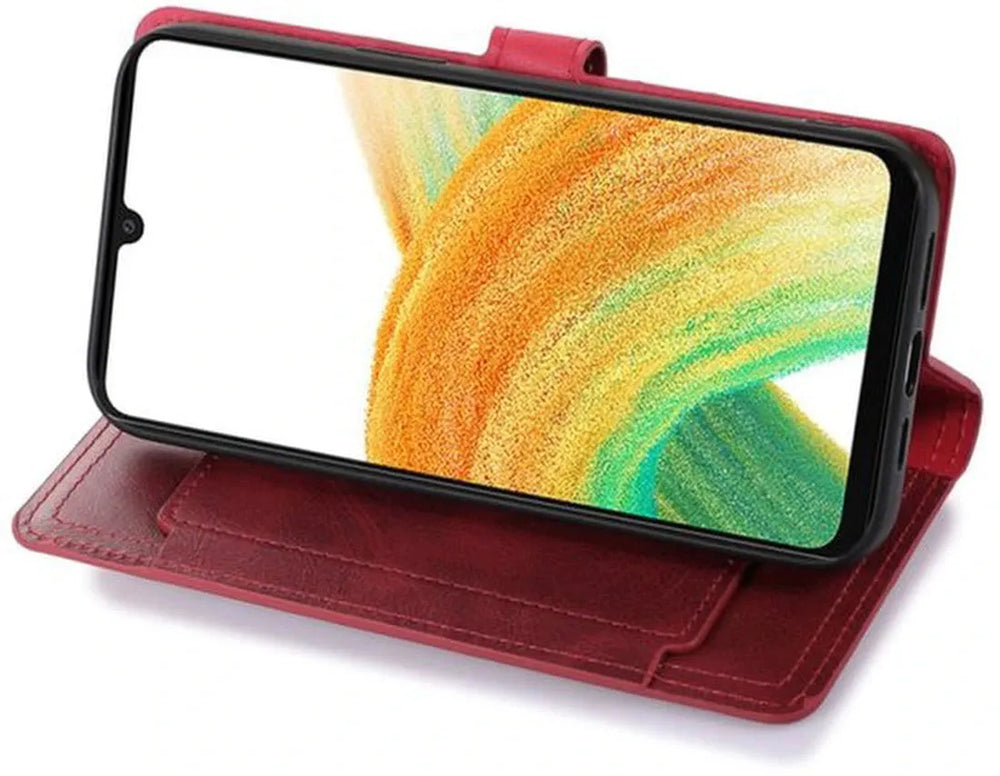 Samsung Galaxy A16 Hoesjes – Vintage Portemonnee Hoes – Pasjeshouder – Magneetsluiting – Rood-Ilumina Benelux