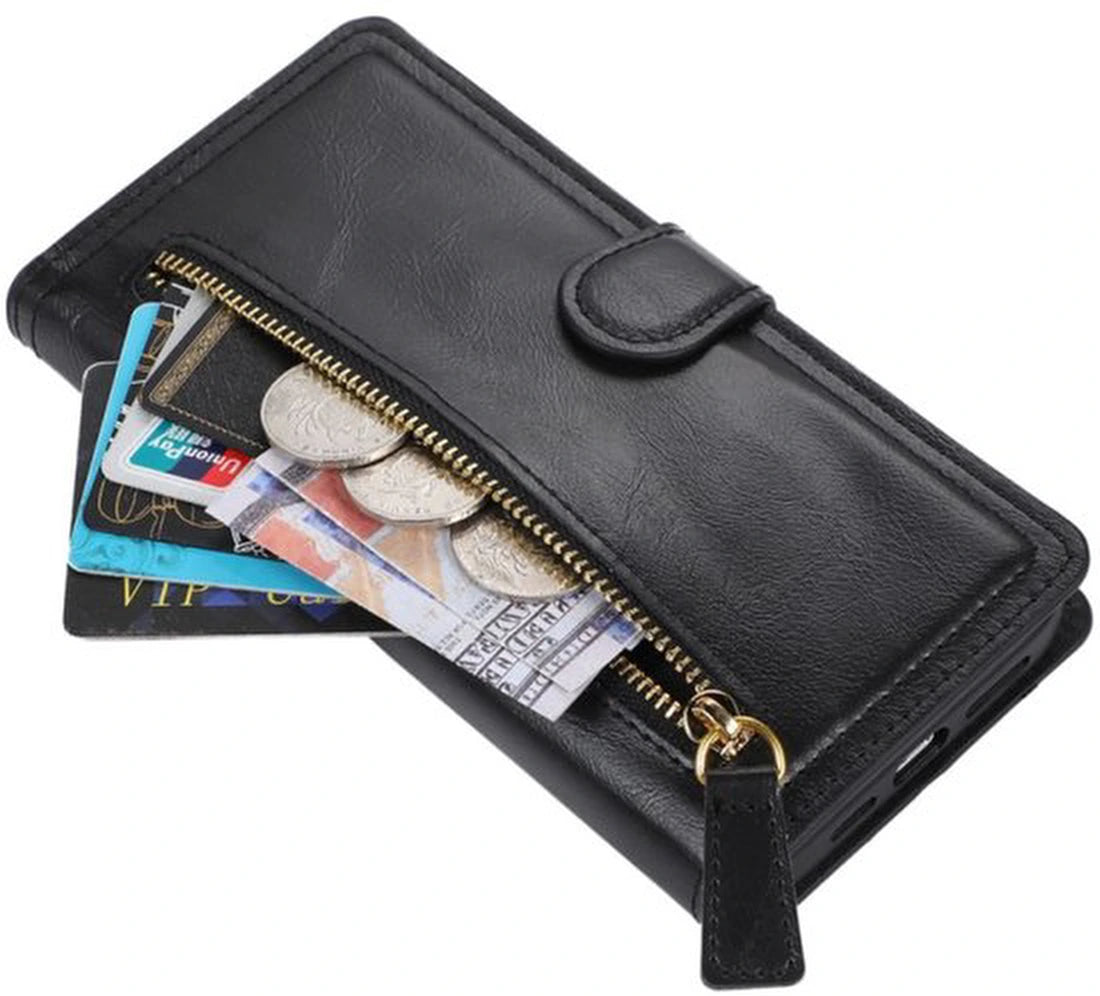 Premium Vintage Wallet Hoesje Geschikt voor Samsung Galaxy A16 - Zwart