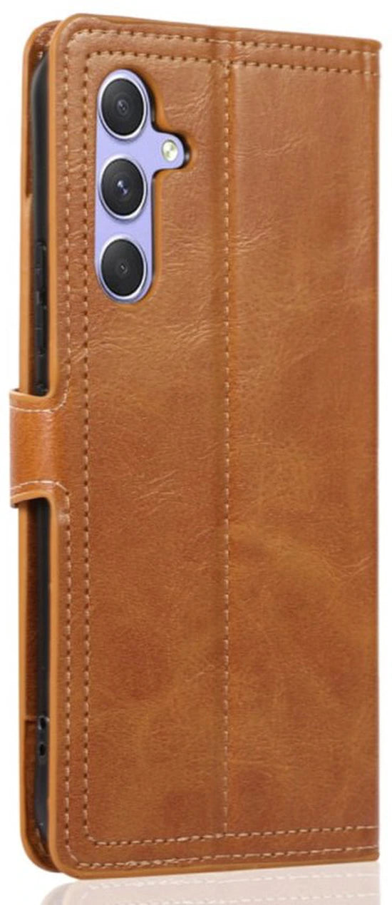 Premium Vintage Wallet Hoesje Geschikt voor Samsung Galaxy A24 - LichtBruin