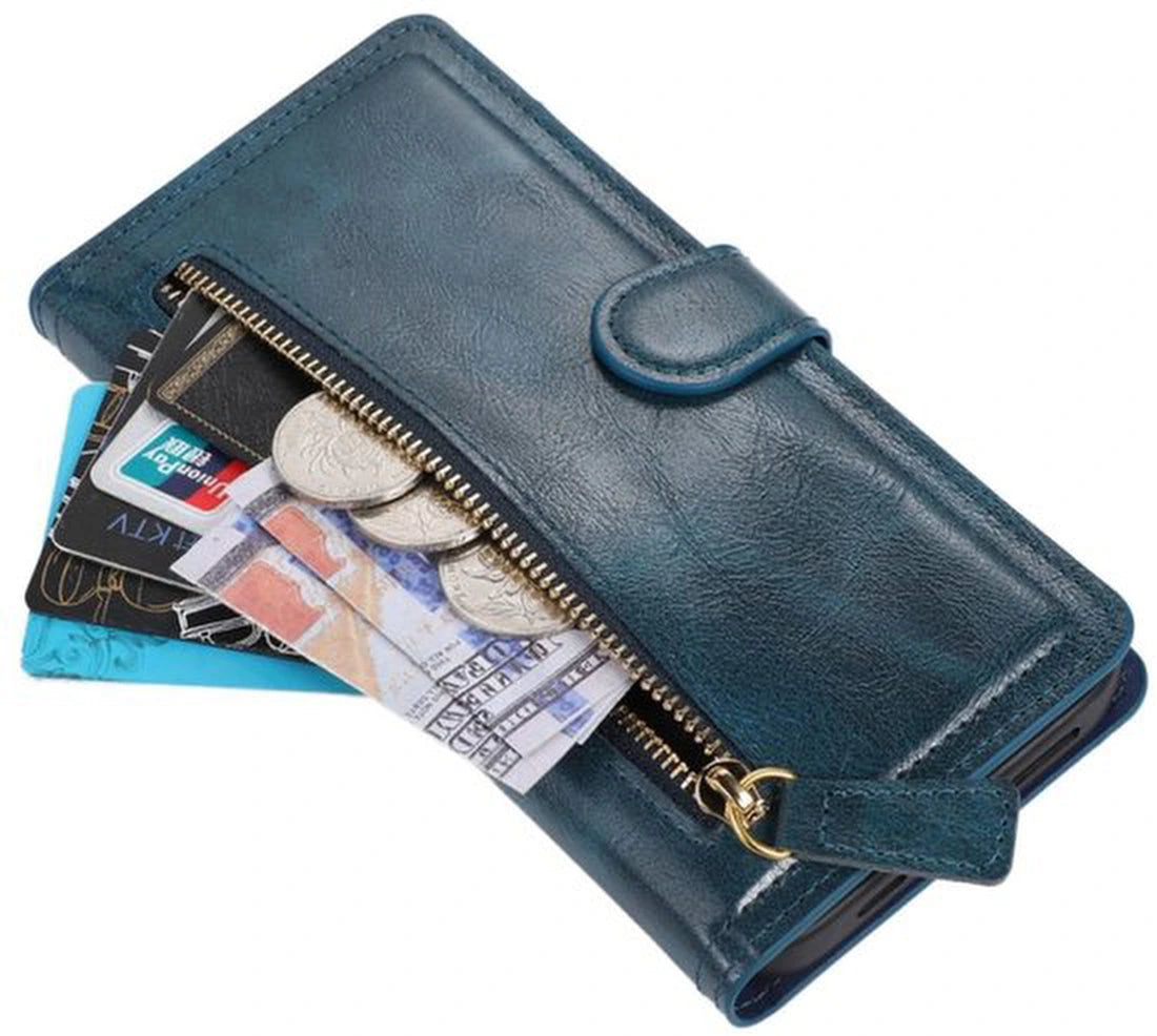 Premium Vintage Wallet Hoesje Geschikt voor Samsung Galaxy A24 - Blauw