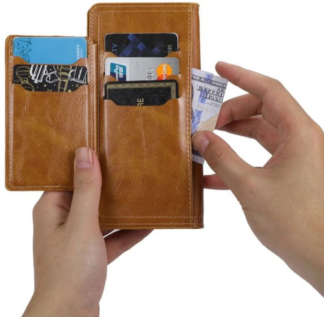 Samsung Galaxy A25 Hoesjes – Vintage Portemonnee Hoes – Pasjeshouder – Magneetsluiting – Lichtbruin