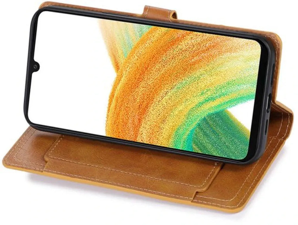 Samsung Galaxy A25 Hoesjes – Vintage Portemonnee Hoes – Pasjeshouder – Magneetsluiting – Lichtbruin-Ilumina Benelux