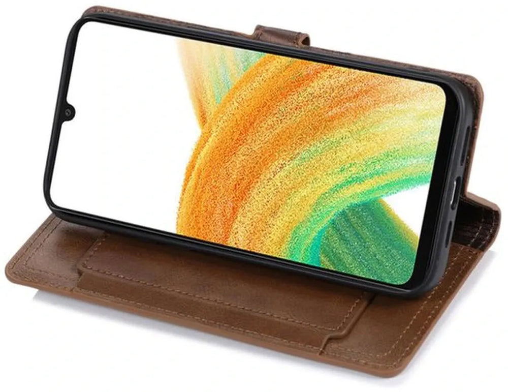 Samsung Galaxy A25 Hoesjes – Vintage Portemonnee Hoes – Pasjeshouder – Magneetsluiting – Donkerbruin-Ilumina Benelux