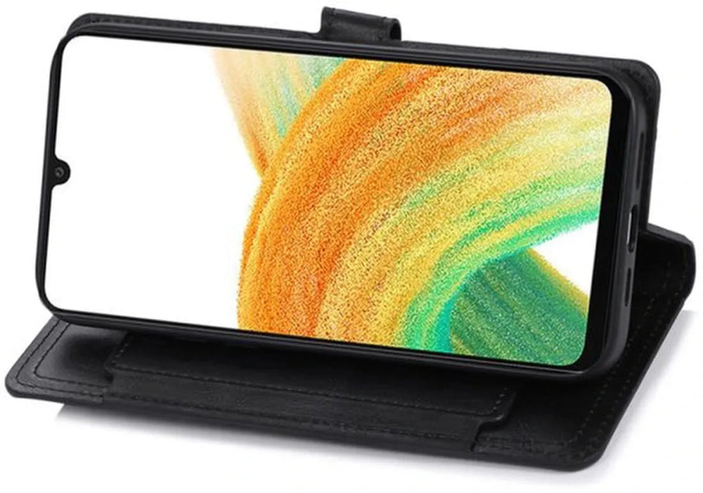 Samsung Galaxy A25 Hoesjes – Vintage Portemonnee Hoes – Pasjeshouder – Magneetsluiting – Zwart-Ilumina Benelux