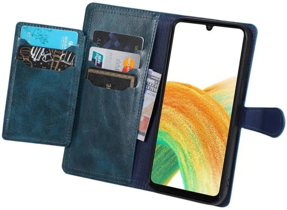 Samsung Galaxy A15 Hoesjes – Vintage Portemonnee Hoes – Pasjeshouder – Magneetsluiting – Blauw-Ilumina Benelux