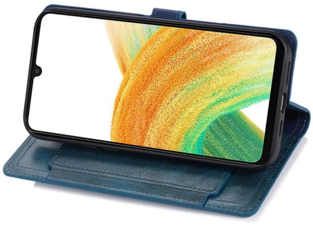 Samsung Galaxy A15 Hoesjes – Vintage Portemonnee Hoes – Pasjeshouder – Magneetsluiting – Blauw-Ilumina Benelux