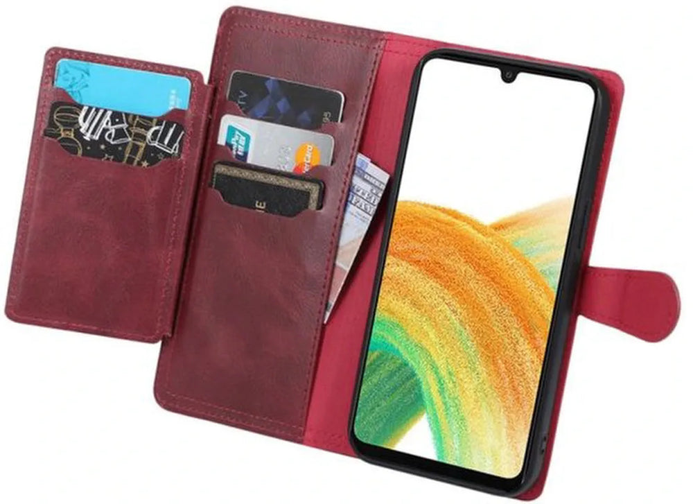 Samsung Galaxy A15 Hoesjes – Vintage Portemonnee Hoes – Pasjeshouder – Magneetsluiting – Rood-Ilumina Benelux