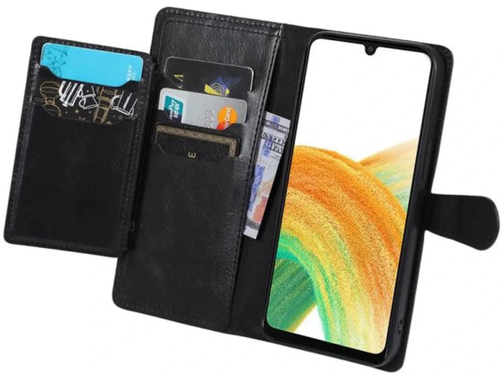 Samsung Galaxy A15 Hoesjes – Vintage Portemonnee Hoes – Pasjeshouder – Magneetsluiting – Zwart-Ilumina Benelux