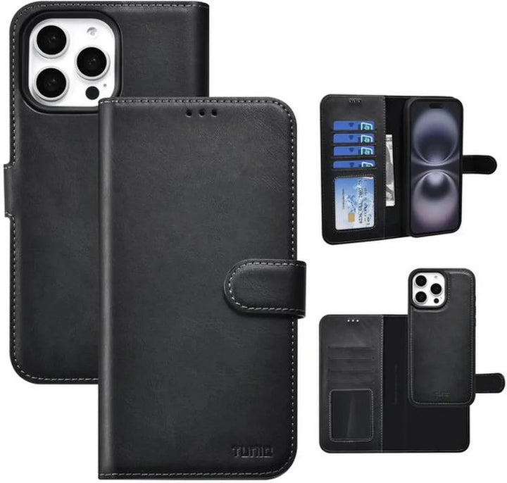 iPhone 16 Pro Max Hoesjes – 2-in-1 Portemonnee Case – Magnetisch Afneembaar – Pasjeshouder – Zwart-Ilumina Benelux