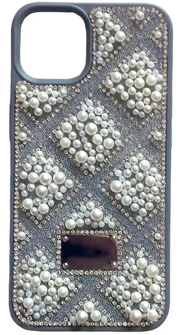 iPhone 16 Pro Max Hoesjes – Parel Kralen Backcover – Ruitjes Design – Fashion Case – Zilver-Ilumina Benelux