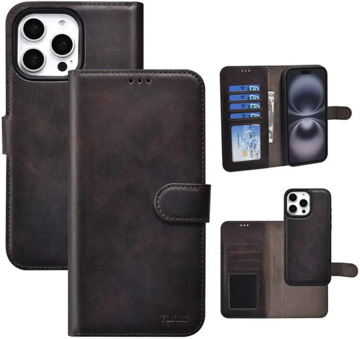 iPhone 16 Pro Max Hoesjes – 2-in-1 Portemonnee Case – Magnetisch Afneembaar – Magneetsluiting – Bruin-Ilumina Benelux