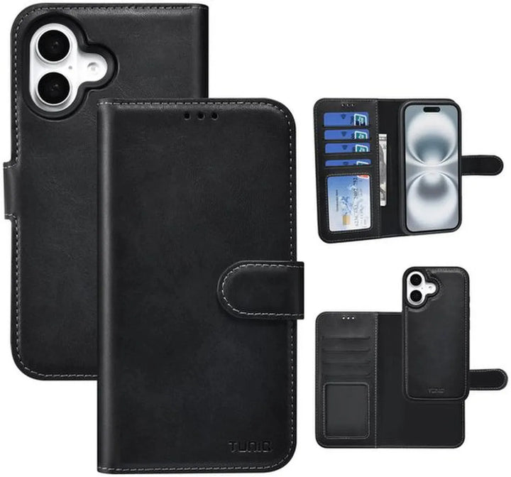 iPhone 16 Hoesjes – 2-in-1 Portemonnee Case – Magnetisch Afneembaar – Pasjeshouder – Zwart-Ilumina Benelux
