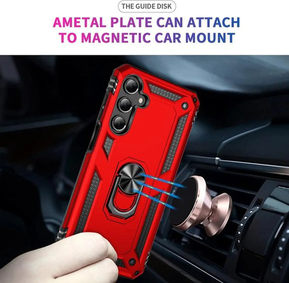 Samsung Galaxy A16 Hoesjes – Anti-Shock Hybride Ring Armor – Schokbestendige Backcover – Rood-Ilumina Benelux