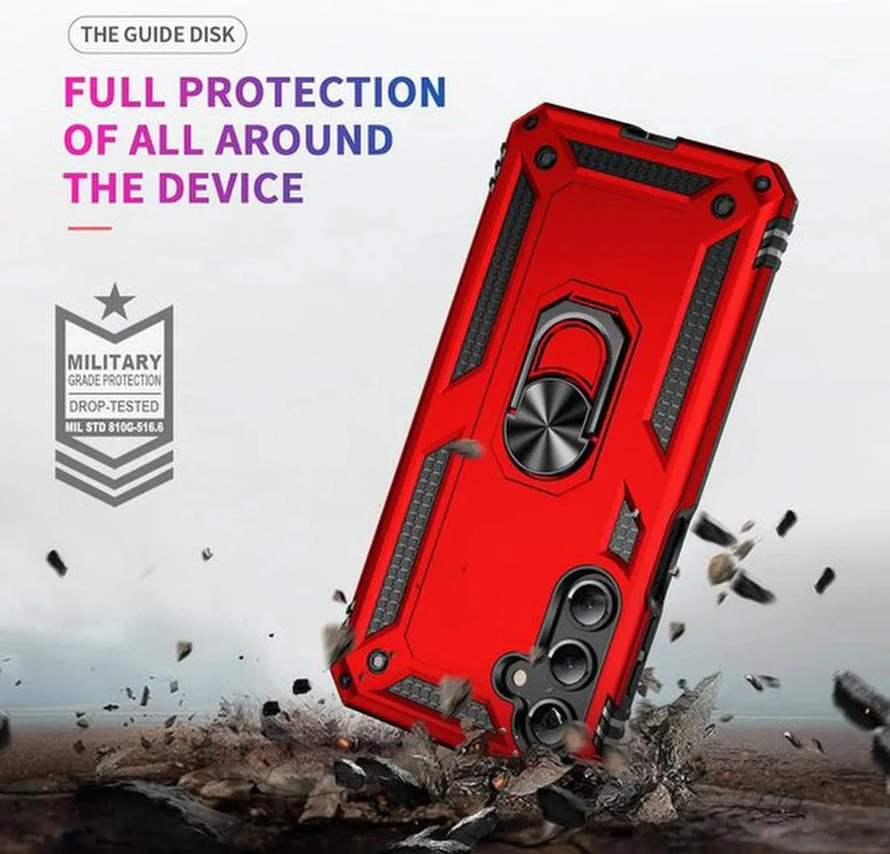 Samsung Galaxy A16 Hoesjes – Anti-Shock Hybride Ring Armor – Schokbestendige Backcover – Rood-Ilumina Benelux