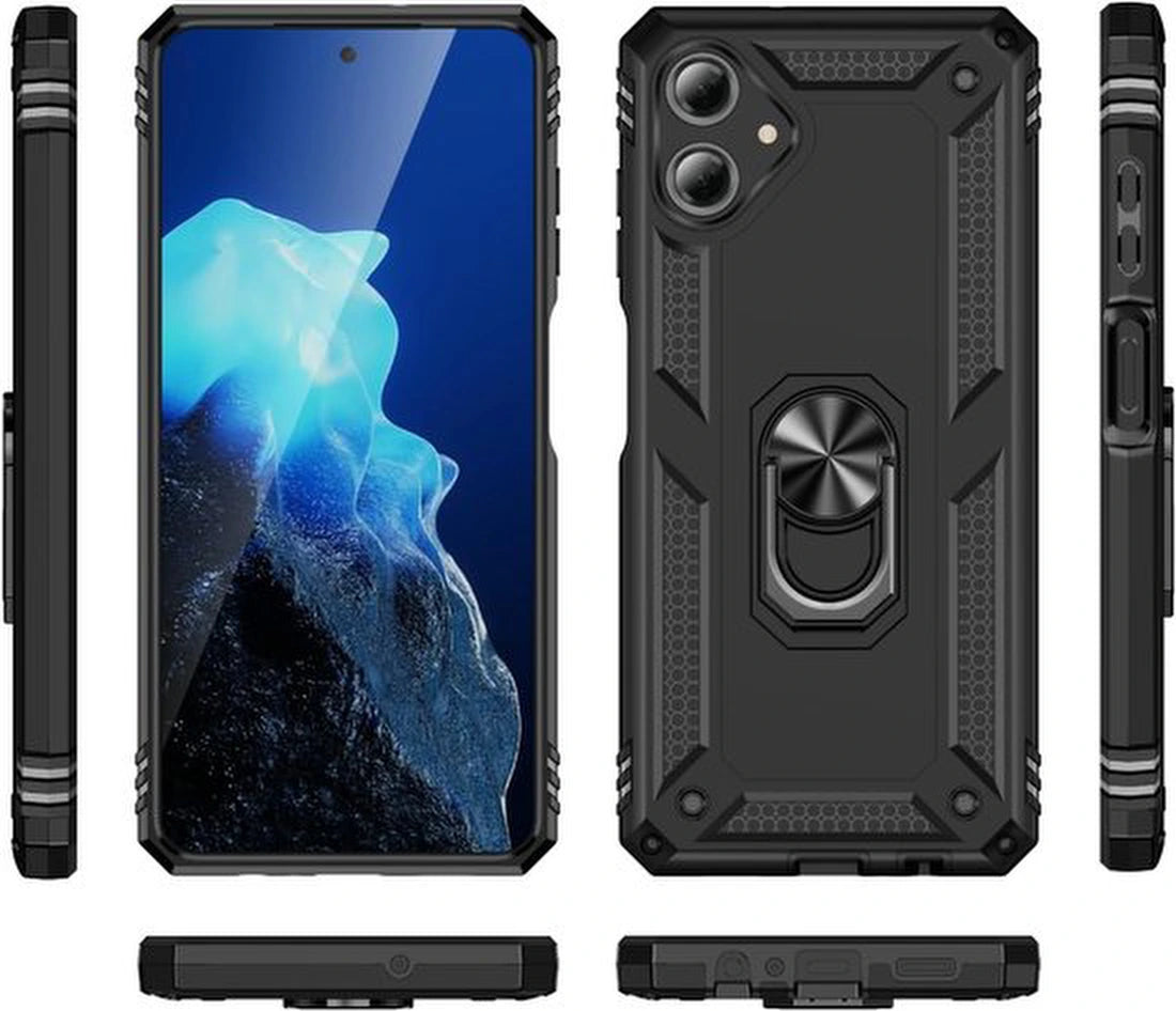 Anti-Shock Hybrid Ring Armor - Backcover Hoesje Geschikt voor: Samsung Galaxy A06 - Zwart
