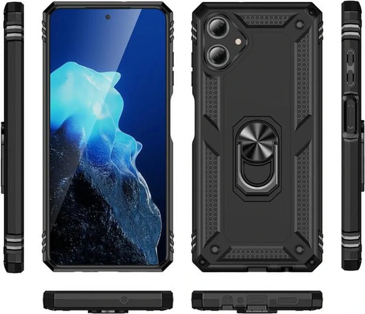 Samsung Galaxy A06 Hoesjes – Anti-Shock Hybride Ring Armor Backcover – Schokbestendig – Zwart-Ilumina Benelux