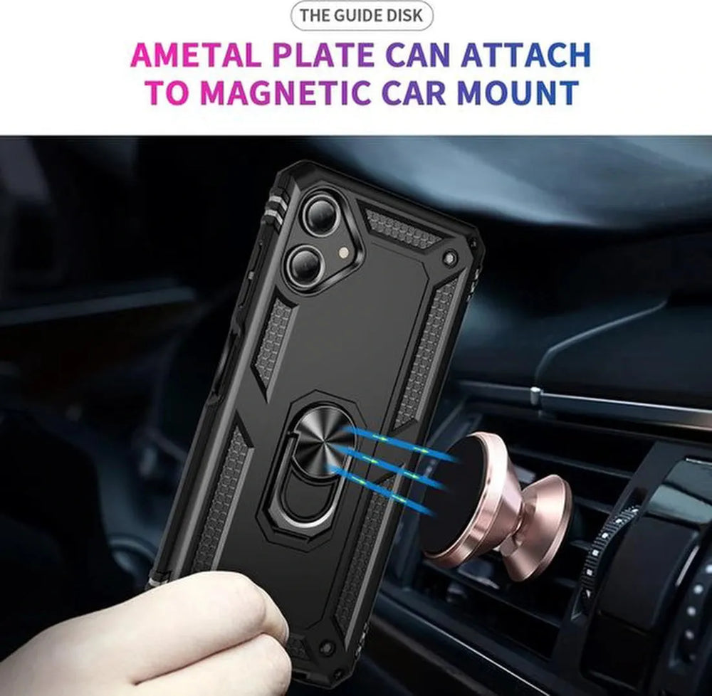 Samsung Galaxy A06 Hoesjes – Anti-Shock Hybride Ring Armor Backcover – Schokbestendig – Zwart-Ilumina Benelux