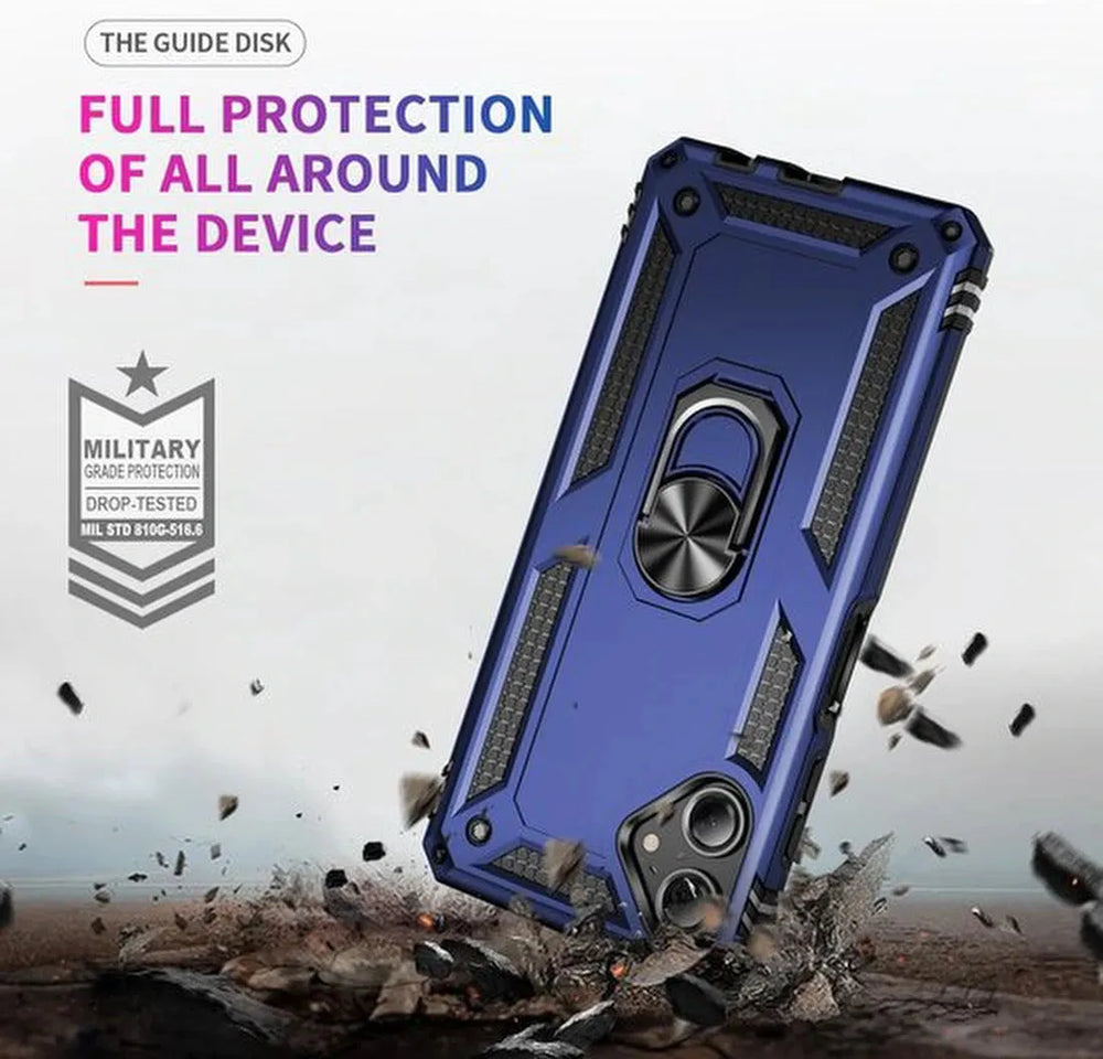 Samsung Galaxy A06 Hoesjes – Hybride Ring Armor Backcover – Schokbestendig – Anti-Shock – Blauw-Ilumina Benelux